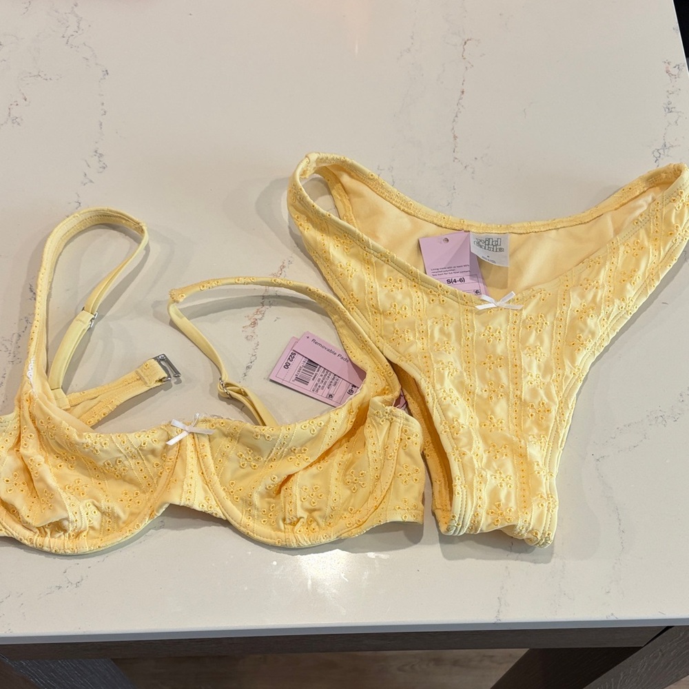 wild fable Yellow Eyelet Underwire Bikini Set